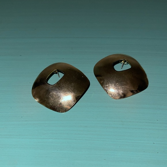 Twisted Silver Gold Concave Post Earrings - Picture 3 of 4